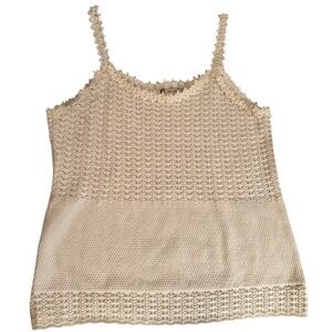 VTG Greek Knitwear Cream Bambaki Cotton Crochet Cami Tank Top XL Cottage Boho